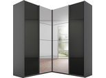 Schwebetürenschrank RAUCH "Schrank Garderobe Eckkleiderschrank QUADRA Front in Dekor/Hochglanz", grau (graumetallic, hochglanz effektgrau), B:181cm H:229cm T:187cm, Holzwerkstoff, Schränke, Schwebetürenschrank, großer Eckschrank mit viel Stauraum, Maß 181x187 cm MADE IN GERMANY