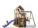 Spielturm FUNGOO "CAROL 3", braun (blau), Spieltürme, KinderB:310cm H:282cm T:460cm, Holz, Metall, Polyethylen, mit Schaukel & Rutsche, Klettererweiterung, B:310cm H:282cm T:460cm
