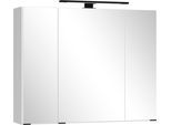 Badezimmerspiegelschrank WELLTIME "CADIZ, gedämpfte Scharniere", weiß, B:80cm H:64cm T:20cm, Holzwerkstoff, Schränke, Rundumsicht, dank besonderer Klapptechnik