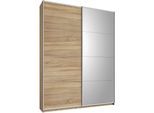 Schwebetürenschrank RAUCH "Kleiderschrank Schrank Garderobe Ankleide Schlafzimmerschrank GANDRA", beige (struktureichefarben hell uni), B:136cm H:210cm T:62cm, Holzwerkstoff, Schränke, Schwebetürenschrank, voll aufgelegte Spiegelelemente, Metall-Griffleisten MADE IN GERMANY