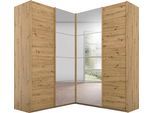 Schwebetürenschrank RAUCH "Schrank Garderobe Eckkleiderschrank QUADRA Front in Dekor/Hochglanz", braun (eiche artisan), B:181cm H:210cm T:187cm, Holzwerkstoff, Schränke, Schwebetürenschrank, großer Eckschrank mit viel Stauraum, Maß 181x187 cm MADE IN GERMANY