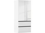 Drehtürenschrank RAUCH "Kleiderschrank Schrank Garderobe COSTA in den Breiten 91/136/181 cm", schwarz-weiß (alpinweiß, eingriffe graumetallic), B:91cm H:197cm T:54cm, Holzwerkstoff, Schränke, Drehtürenschrank, mit Spiegel, grifflose Front und Push-to-Open Funktion MADE IN GERMANY