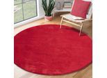 Teppich THE CARPET "Relax round", rot, H:16mm Ø:120cm, Polyester, Teppiche, Teppich, waschbarer Wohnzimmer Teppich modern rutschfest
