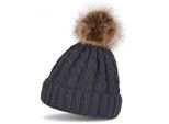 Bommelmütze STYLEBREAKER "Strickmütze mit Zopfmuster & Kunstfellbommel", Herren, grau (dunkelgrau), Obermaterial: 100% Polyacryl PAN., Modisch, Mützen Bommelmütze