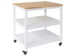 Mid.you Servierwagen Kitchen trolley, Weiß, Holz, Holzwerkstoff, Kautschukholz, vollmassiv, rechteckig, Rollen, 79x90x60 cm, einfacher Aufbau, Esszimmer, Barmöbel, Barwagen