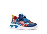 Sneaker GEOX "J ASSISTER BOY", Mädchen, Gr. 24, blau kombiniert, Lederimitat, Textil, Schuhe Sneaker, Halbschuh mit Blinkfunktion, Größenschablone zum Download