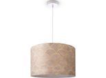 PACO HOME Pendelleuchte "Hugo Pillar", weiß, Ø 45,5cm H: 27cm, Leuchten, Pendelleuchte Esstisch Lampe Wohnzimmer Stoffschirm Vintage Modern, Pendelleuchte
