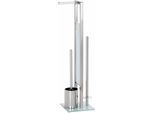 WC-Garnitur WENKO "Rivalta", silber (silberfarben), B:18cm H:70cm L:23cm, Edelstahl, Reinigungsbürsten, WC-Garnitur, integrierter Toilettenpapierhalter und WC-Bürstenhalter