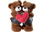 Kuscheltier HEUNEC "Hochzeitsbärenpaar Bär & Bär, braun", rot (braun, schwarz, rot), Plüschfiguren, KinderH:30cm, Polyester, Kuscheltier, mit Regenbogenfliegen, H:30cm