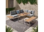 Ambia Garden Dining-Loungeset, Natur, Hellgrau, Metall, Kunststoff, Textil, 4-teilig, Füllung: Polyester,Schaumstoff, Eckteil, 253.5x64.5x184 cm, Loungemöbel, Gartenlounge-Sets