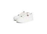 Plateausneaker TOMMY JEANS "TJW FLATFORM SNEAKER CHARMS", Damen, Gr. 38, ecru, Baumwolle, unifarben, Schuhe Plateausneaker, Halbschuh, Schnürer, Freizeischuh mit kleiner TJ-Flagge als Anhänger