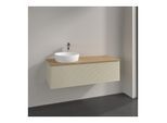 Villeroy und Boch Antao Waschtisch-Unterschrank L33151HJ mit Beleuchtung, 120x36x50cm, Hahnloch, Waschbeckenplattenfarbe honey oak, silk grey matt lacquer