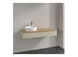 Villeroy und Boch Antao Waschtisch-Unterschrank L11051HJ mit Beleuchtung, 120x19x50cm, Hahnloch, Waschbeckenplattenfarbe honey oak, silk grey matt lacquer