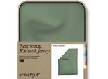 Bettbezug SCHLAFGUT "Premium Bettbezug Knitted Jersey (1 St)", grün (grün mid), B:155cm L:220cm, Jersey, Obermaterial: 95% Baumwolle, 5% Elasthan, Bettbezüge, Ton-in-Ton Reißverschluss, Bio-Baumwolle mit Elasthan, Uni, OEKO Tex