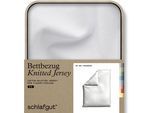 Bettbezug SCHLAFGUT "Premium Bettbezug Knitted Jersey (1 St)", weiß (full, weiß), B:155cm L:220cm, Jersey, Obermaterial: 95% Baumwolle, 5% Elasthan, Bettbezüge, Ton-in-Ton Reißverschluss, Bio-Baumwolle mit Elasthan, Uni, OEKO Tex