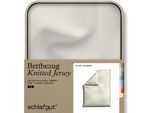 Bettbezug SCHLAFGUT "Premium Bettbezug Knitted Jersey (1 St)", gelb (gelb light), B:155cm L:220cm, Jersey, Obermaterial: 95% Baumwolle, 5% Elasthan, Bettbezüge, Ton-in-Ton Reißverschluss, Bio-Baumwolle mit Elasthan, Uni, OEKO Tex