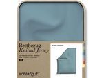 Bettbezug SCHLAFGUT "Premium Bettbezug Knitted Jersey (1 St)", blau (petrol mid), B:155cm L:220cm, Jersey, Obermaterial: 95% Baumwolle, 5% Elasthan, Bettbezüge, Ton-in-Ton Reißverschluss, Bio-Baumwolle mit Elasthan, Uni, OEKO Tex