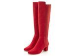Stiefel LASCANA "Stiefelette, Langer Stiefel", Damen, Gr. 43, rot, Obermaterial: 50% Lederimitat, 50% Textilmaterial. Decksohle: 100% Lederimitat. Futter: 100% Textilmaterial. Laufsohle: 100% Synthetik, unifarben, Basic,festlich, Schuhe Stiefel, mit Stretcheinsatz und Langschaft VEGAN