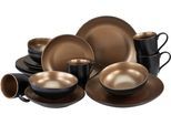 Kombiservice CREATABLE "Geschirr-Set Glamour Gold", gold (goldfarben, schwarz), 16 Stk., Steinzeug, Geschirr-Sets, Kombiservice, Service, metallische Farben, 16 Teile, für 4 Personen