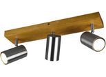 TRIO LEUCHTEN Deckenstrahler "Marley", grau (nickelfarben), 3, Ø 6cm H: 16cm, 1 Stk., Leuchten, mit Holz Baldachin, Strahler dreh- und schwenkbar, Deckenstrahler