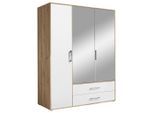 P & B Kleiderschrank, Weiß, Eiche Artisan, Glas, Holzwerkstoff, 4 Fächer, 2 Schublade(n) Schubladen, 155x195x60 cm, Schrankfront mit Spiegel, Schlafzimmer, Kleiderschränke, Kleiderschränke mit Spiegel