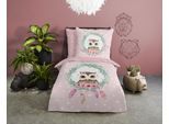 Kinderbettwäsche GOOD MORNING "Owli", rosa, B/L: 135cm x 200cm, 1 Stk., 1 Stk., Renforcé, B/L: 80cm x 80cm, 2 Stk., Renforcé, Obermaterial: 100% Baumwolle, Bettwäsche, Baumwolle, 135x200, Reißverschluss, Wende, Kind, Mädchen, Rosa, Eule