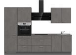 Küchenzeile NOBILIA "Riva II", NEU: individuell anpassbar mit gratis Profi-Beratung", grau (küche: grau, korpus: schiefergrau, arbeitsplatte: beton schiefergrau nachbildung), B:300,3cm H:216,6cm T:60cm, Komplettküchen-Sets, Küchenzeile, vormontiert, Breite 300 cm, Ausrichtung wählbar, wahlw. mit E-Geräten