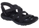 Sandale SKECHERS "REGGAE SLIM-STRETCH FLEX", Damen, Gr. 37, schwarz, Lederimitat, Textil, Fischgratmuster, unifarben, Schuhe Sandale, Flats, Trekking Sandale mit Slip-ins Funktion, Topseller