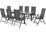 Garten-Essgruppe MERXX "Taviano", grau (anthrazit, anthrazit, grafit), Polyester, Aluminium, Polyester, Sicherheitsglas, Sitzmöbel-Sets, Garten-Essgruppe, 8 Klappsessel, 5-fach verstellbar, Ausziehtisch
