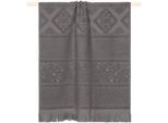 Badetuch PAD "HARLEM, 70x140 cm", schwarz (charcoal), B:70cm L:140cm, Frottee, Frottee, Handtücher, Badetuch, Made in Europe, Ton in Ton gestreift, mit Ornamenten, mit Fransen