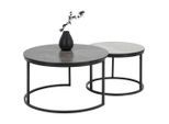 Couchtischset, Hellgrau, Dunkelgrau, Metall, Holzwerkstoff, 2-teilig, rund, rund, 60-80x42-45x60-80 cm, Wohnzimmer, Wohnzimmertische, Couchtische, Couchtische Metall
