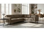 Ecksofa HOME AFFAIRE "Pinto, XXL, 250/290 cm, langer Schenkel, Ottomane", grau (taupe), B:290cm H:85cm T:250cm, Luxus-Microfaser in Lederoptik(100% Polyester);Cord (92% Polyester, 8% Polyamide), Sofas, Ecksofa, Cord, Chenille, Lederoptik, mit Keder, Metallfüße, Wellenunterfederung