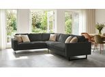 Ecksofa HOME AFFAIRE "Pinto, XXL, 250/290 cm, langer Schenkel, Ottomane", schwarz (onyx), B:290cm H:85cm T:250cm, 90% Polyester, 10% Nylon, Sofas, Ecksofa, Cord, Chenille, Lederoptik, mit Keder, Metallfüße, Wellenunterfederung