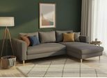 Ecksofa TRENDMANUFAKTUR "Amazing, wahlw. mit Schlaffunktion & Bettkasten, Fuß Buche lackiert", grau (anthrazit), B:232cm H:81cm T:161cm, Sofas, Ecksofa, Recamiere beidseitig montierbar, L-Form,in Cord o. Struktur, B: 232 cm
