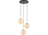 Pendelleuchte "Elorea - Hängelampe mit großen Glaskugeln", schwarz, messing, 3, Ø 16cm H: 60cm, 1 Stk., LEGER HOME BY LENA GERCKE, Leuchten, opal matt weiß, schwarz gold, Pendelläge einstellbar, E14, Rondell, Pendelleuchte