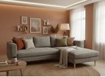 Ecksofa TRENDMANUFAKTUR "Amazing, wahlw. mit Schlaffunktion & Bettkasten, Fuß Buche lackiert", grau (betongrau), B:232cm H:81cm T:161cm, Sofas, Ecksofa, Recamiere beidseitig montierbar, L-Form,in Cord o. Struktur, B: 232 cm