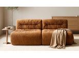 Big-Sofa DOMO COLLECTION "Solum, Retro Design, 204 cm breit, runde Form, großzügiger Polsterung", braun (kupfer), B:204cm H:73cm T:112cm, 100% Polyester, Sofas, Big-Sofa, mit Federkern