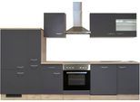 Küchenzeile FLEX-WELL "Morena", küche: grau, korpus: san remo eiche, arbeitsplatte: san remo eiche, B:310cm T:60cm, Komplettküchen-Sets, Küchenzeile, mit E-Geräten, Gesamtbreite 310 cm