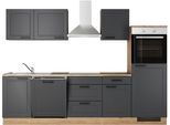 Küche FLEX-WELL "ROMEO & JULIA, im Landhaus-Stil, Breite 280 cm", grau (küche: grau, front: anthrazit matt, korpus: cosmopolitan eiche, arbeitsplatte: cosmopolitan eiche), B:280cm H:200cm T:60cm, Komplettküchen-Sets, wahlweise mit E-Geräten und Spüle in edelstahl oder schwarz