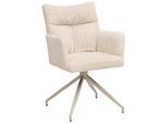 Mid.you Armlehnstuhl, Creme, Beige, Metall, Textil, eckig, Drehkreuz, 57x89x67 cm, Sitzfläche 180° drehbar, automatische Rückholfunktion, Esszimmer, Stühle, Esszimmerstühle, Armlehnenstühle