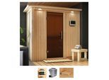 Sauna KARIBU "Vada", beige (naturbelassen), Bio-Kombiofen, externe Steuerung, 9 kW, Saunen, Sauna, Ofen 9 kW Bio externe Strg easy