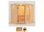 Sauna KARIBU "Frigga 1", beige (naturbelassen), ohne Ofen, (ohne Ofen), Saunen, Sauna, ohne Ofen