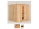 Sauna KARIBU "Dima", beige (naturbelassen), ohne Ofen, (ohne Ofen), Saunen, Sauna, ohne Ofen