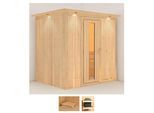 Sauna KARIBU "Finja", beige (naturbelassen), ohne Ofen, (ohne Ofen), Saunen, Sauna, ohne Ofen