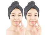 Turban-Handtuch HAMMETEX "2er Set Haarturban Damen, 100% Baumwolle, Flauschig & Schnelltrocknend", anthrazit, B:25cm L:64cm, Frottier, Baumwolle, Handtücher, Turban-Handtuch, Uni-Farben, weich
