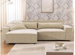 Ecksofa OTTO HOME "KINLEE Design-Sofa mit Recamiere rechts/links, Maße B/T/H 251/144/70cm", beige, B:251cm H:70cm T:144,5cm, 100% Polyester, Sofas, Ecksofa, L-Form mit Wellenunterfederung, ohne Bettfunktion, modern und beguem