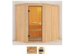 Sauna KARIBU "Swantje", beige (naturbelassen), ohne Ofen, (ohne Ofen), Saunen, Sauna, ohne Ofen