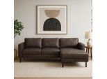 Ecksofa HOME AFFAIRE "Watkins, wahlweise mit Schlaffunktion/Bettkasten, moderne offene Naht", grau (dunkelgrau), B:232cm H:81cm T:161cm, 50% Leder, 40% Polyester, 10% Polyamid;Backing 60% Leder, Sofas, Ecksofa, Recamiere beidseitig montierbar, L-Form, Breite 232 cm