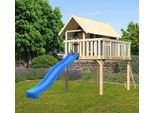 Spielturm AKUBI "Fidel", grau (terragrau), Spieltürme, KinderB:198cm H:329,5cm T:243cm, Holzwerkstoff, Spielturm, BxTxH: 198x243x330 cm, mit Rutsche in blau, B:198cm H:329,5cm T:243cm