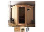 Sauna KARIBU "Jarin", beige (naturbelassen), Saunaofen, externe Steuerung, 9 kW, Saunen, Sauna, 9-kW-Ofen mit externer Steuerung